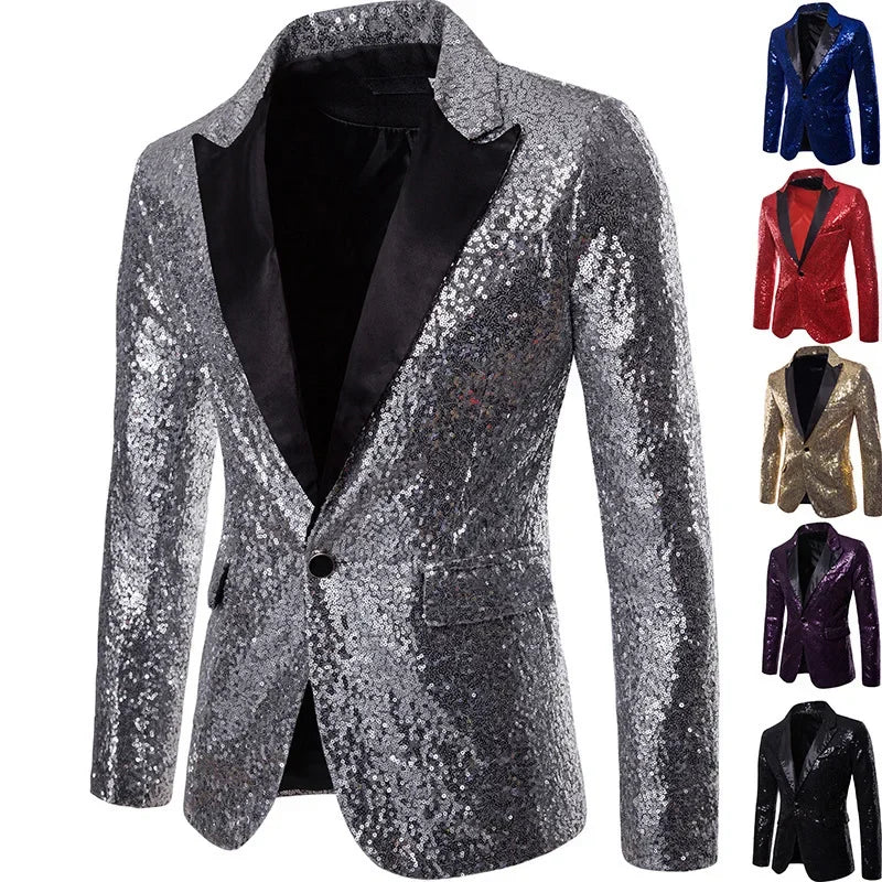 Chaqueta de noche para hombre con lentejuelas multicolores, estilo festivo para eventos y fiestas