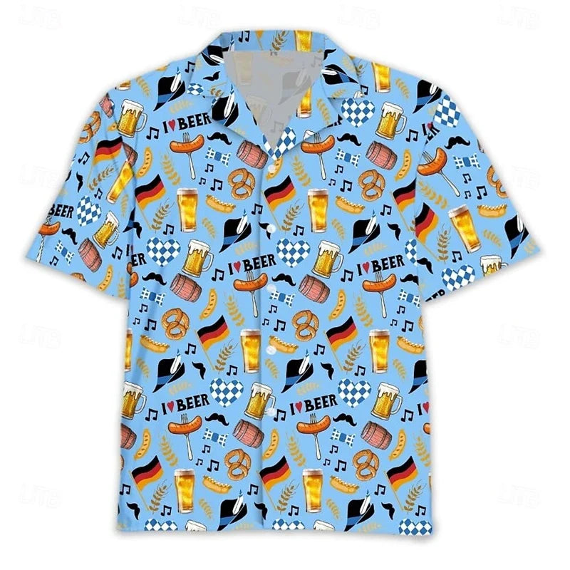 Fantasie-Hawaiihemd im Oktoberfest-Stil mit kurzen Ärmeln für Herren