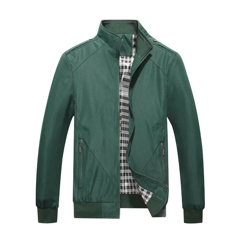 Einfarbige Herrenjacke mit Reißverschluss, Stehkragen und Seitentaschen