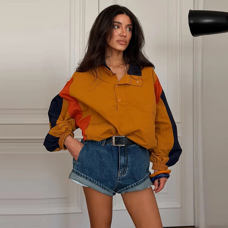 Chaqueta anorak cortavientos de mujer bicolor, de manga larga