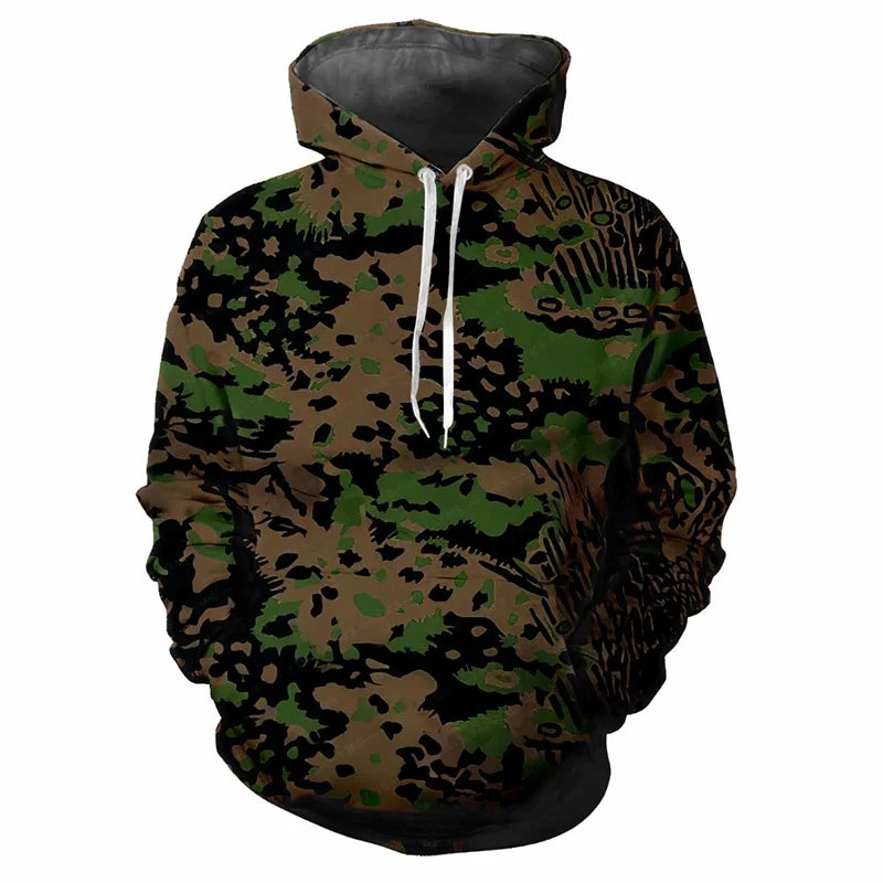 Camouflagehoodie voor heren met kangoeroezak en verstelbare trekkoorden