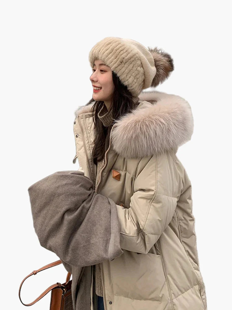Abrigo de invierno grueso con capucha y piel sintética para mujer – Estilo casual y cálido
