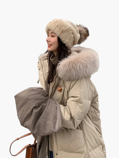 Abrigo de invierno grueso con capucha y piel sintética para mujer – Estilo casual y cálido