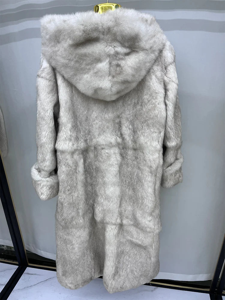 Abrigo largo con capucha de piel sintética para mujer, estilo parka acogedora