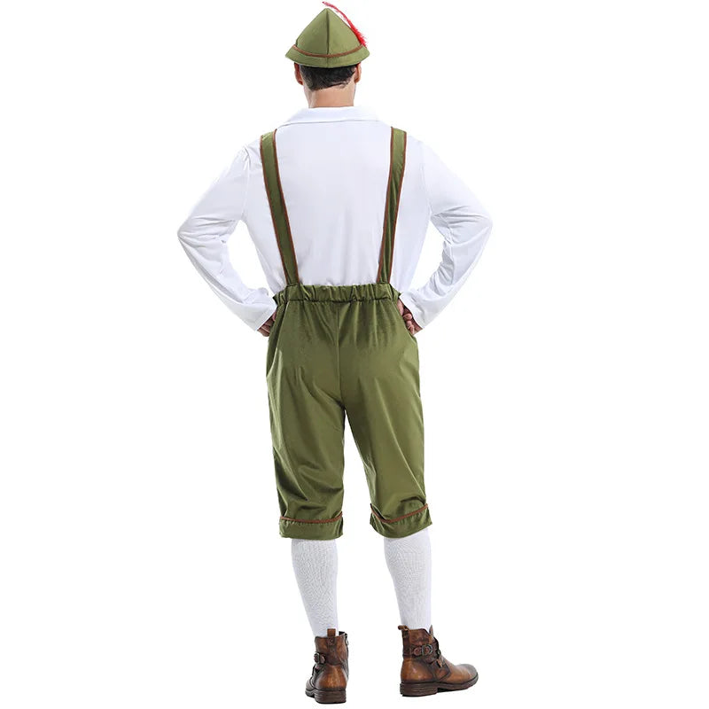 Bayerisches Herren-Kostüm mit Lederhose, Hosenträgern und Hut, einfarbig
