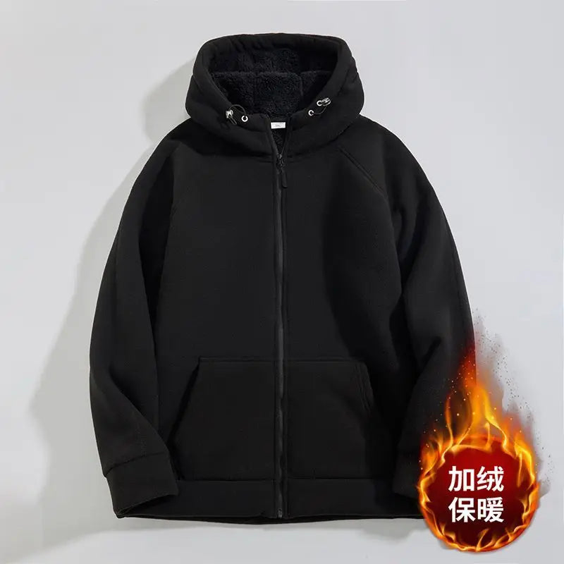 Sweat à capuche zippé doublé polaire pour homme, manches longues, uni, décontracté