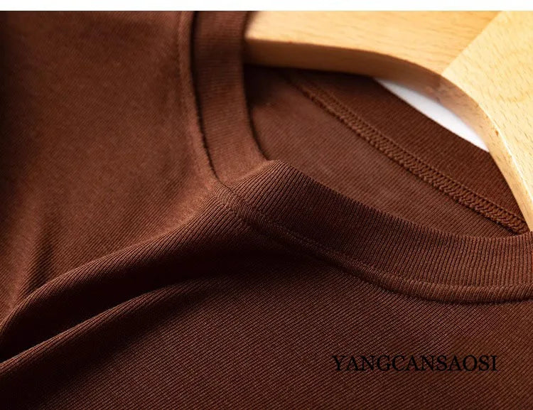 Camiseta lisa de manga larga para mujer con cuello redondo o vuelto