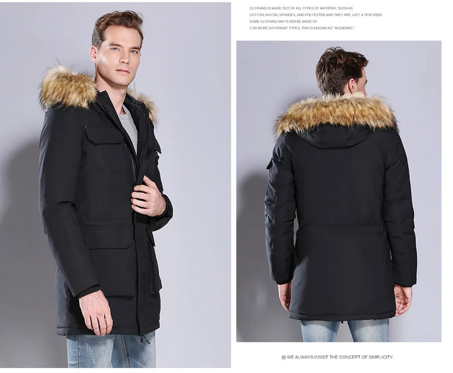 Parka Homme Noire Capuche Bordée Fourrure Synthétique Matelassée