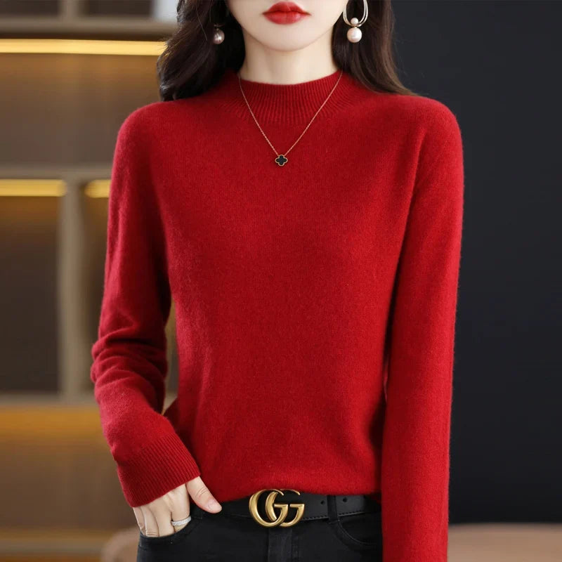 Pull col montant femme en maille douce, manches longues