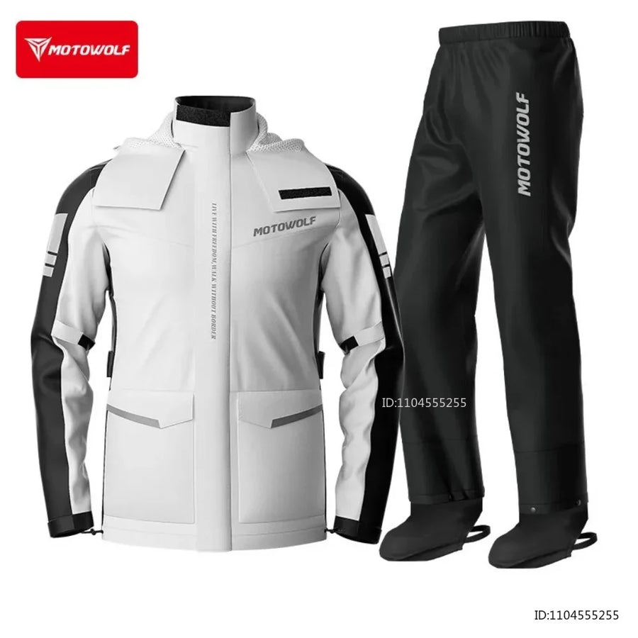 Unisex two-tone waterproof motorcycle suit with reflective strips