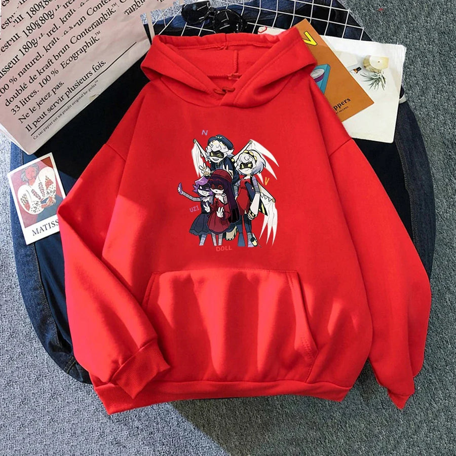 Felpa con cappuccio unisex con stampa anime, tasca a marsupio e coulisse