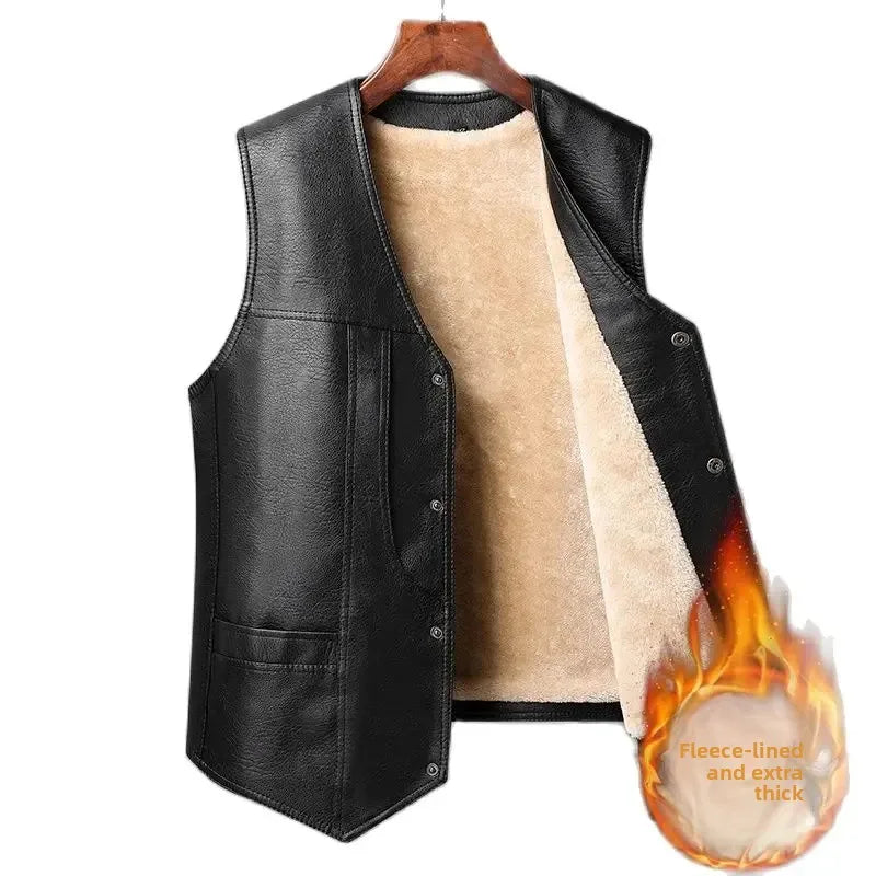 Gilet nero da uomo senza maniche, foderato, stile giacca di pelle