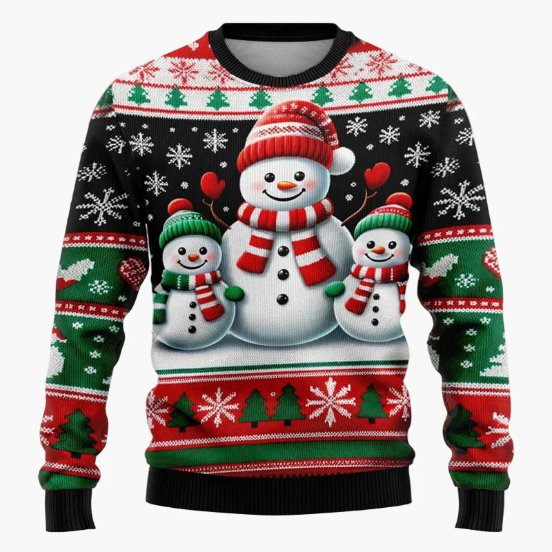 Unisex jultröja med fantasimotiv – Festlig scen med jultomte och snögubbe, perfekt för fester och presenter