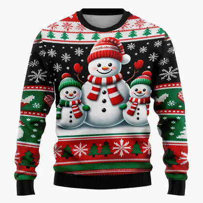 Unisex jultröja med fantasimotiv – Festlig scen med jultomte och snögubbe, perfekt för fester och presenter