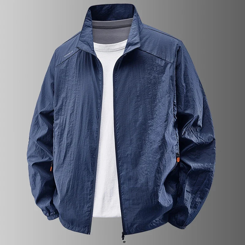 Chaqueta ligera lisa para hombre, cuello alto, corte informal y cierre de cremallera