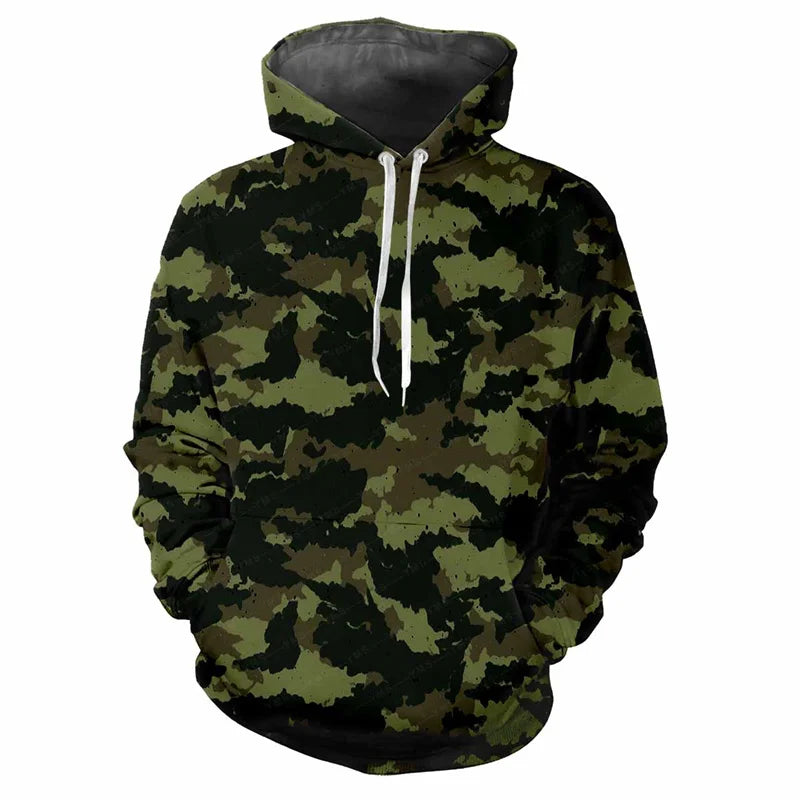 Camouflagehoodie voor heren met kangoeroezak en verstelbare trekkoorden
