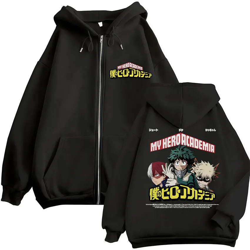 Sweat à capuche zippé imprimé motif fantaisie avec poches kangourou