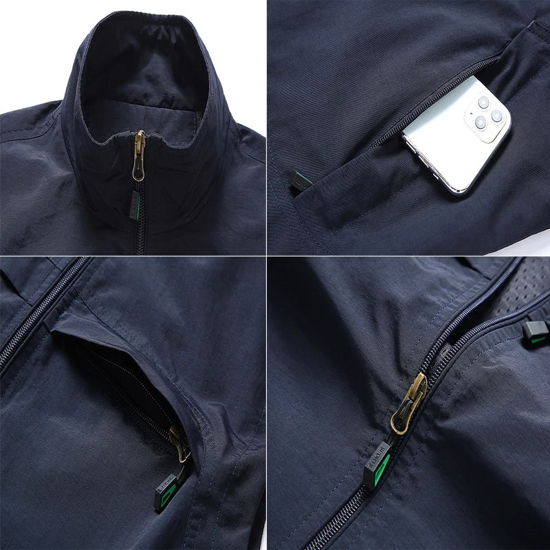 Chaleco ligero de hombre sin mangas, con cuello alto y múltiples bolsillos
