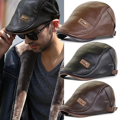 Christopher – Boina de Invierno de Cuero Sintético para Hombres con Visera
