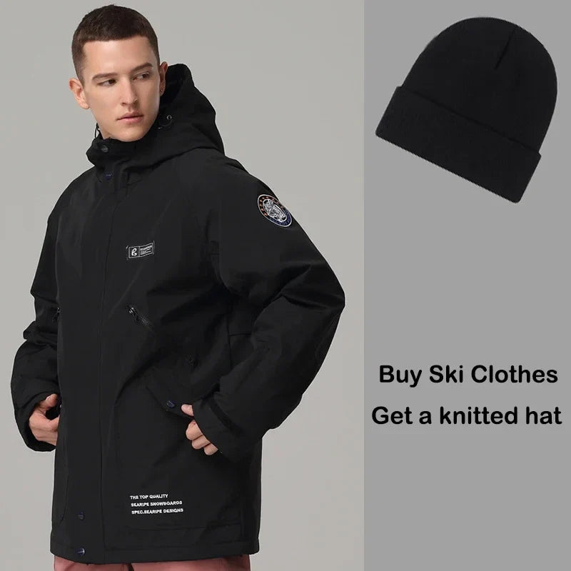 Giacca da sci impermeabile unisex con cappuccio, bianco sporco per snowboard e sport invernali