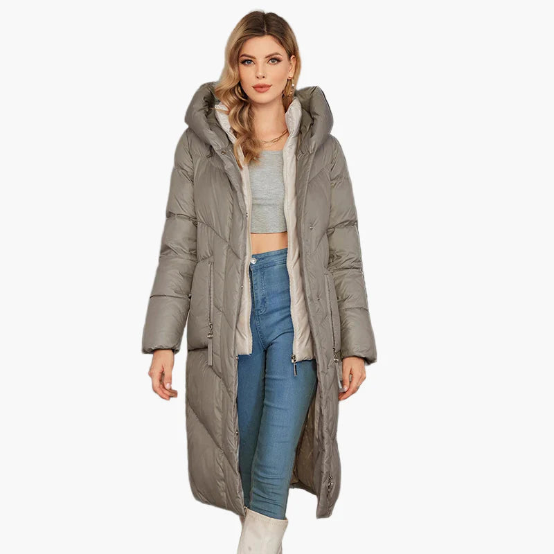 Abrigo acolchado largo para mujer estilo urbano elegante invierno