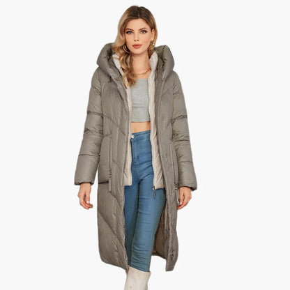 Abrigo acolchado largo para mujer estilo urbano elegante invierno