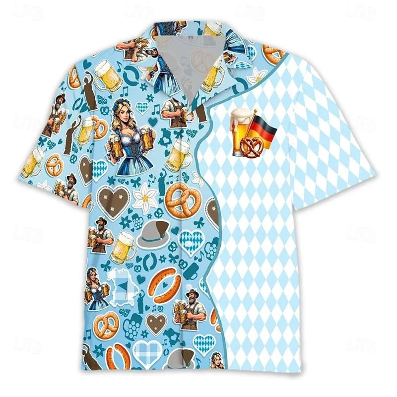 Fantasie-Hawaiihemd im Oktoberfest-Stil mit kurzen Ärmeln für Herren