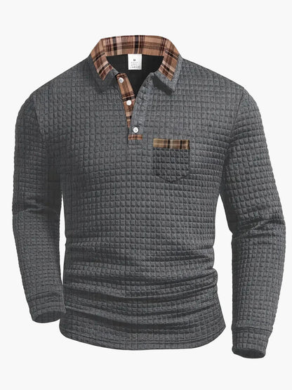 Polo manches longues homme style décontracté à col plaid, idéal pour un look moderne et élégant