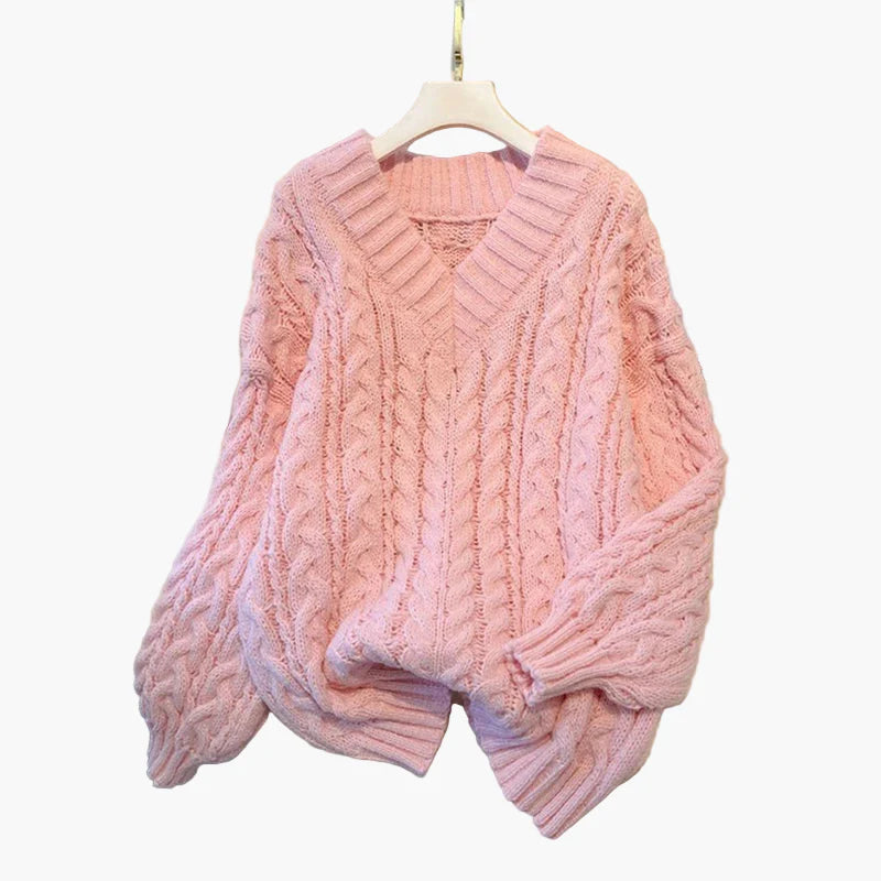 Pull torsadé col V ample pour femme, style décontracté et tendance
