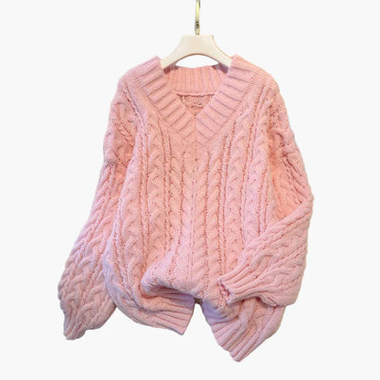 Pull torsadé col V ample pour femme, style décontracté et tendance