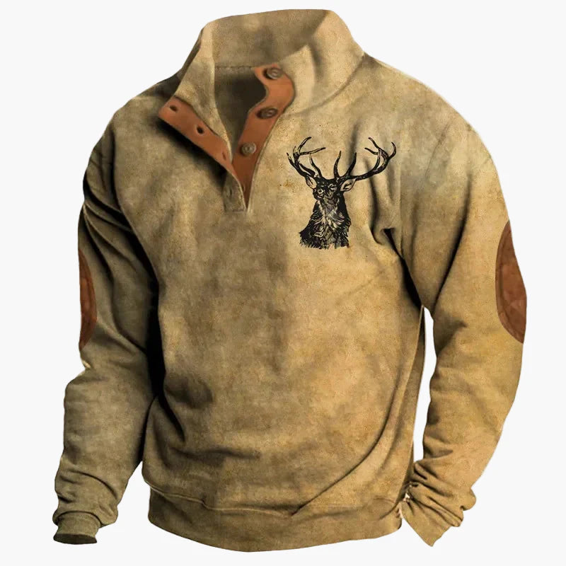 Maglione Uomo Stile Western Vintage con Stampa Etnica e Collo Alto – Casual e alla Moda