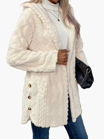Chaqueta doudou para mujer estilo casual con capucha y botones decorativos – Ideal para otoño e invierno