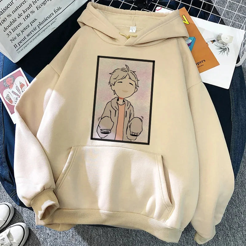 Unisex hettegenser med Haikyuu-grafikktrykk, avslappet stil