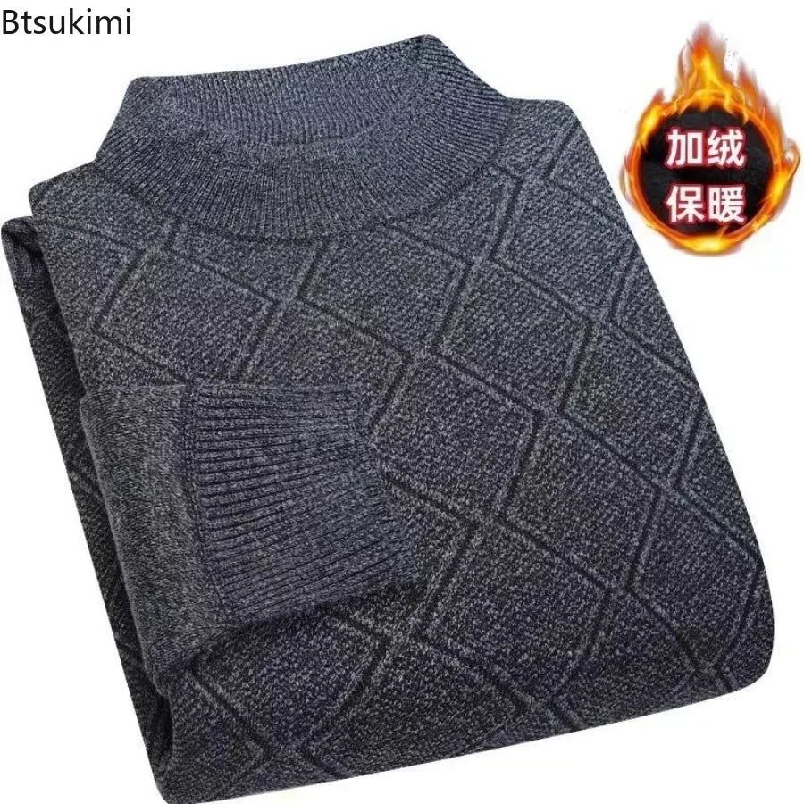 Jersey de cuello alto para hombre, de punto jaspeado con estampado de rombos