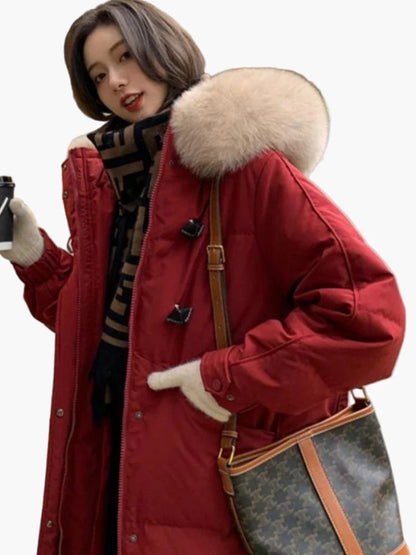 Abrigo de invierno grueso con capucha y piel sintética para mujer – Estilo casual y cálido
