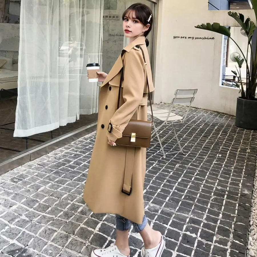 Trench-coat long double boutonnage avec ceinture pour femme - Plusieurs couleurs