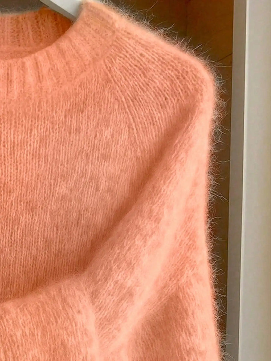 Pull en maille douce pour femme, coupe décontractée, couleur pêche
