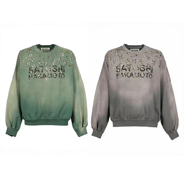 Damen-Sweatshirt mit Farbverlauf, Schriftzug und verzierten Details