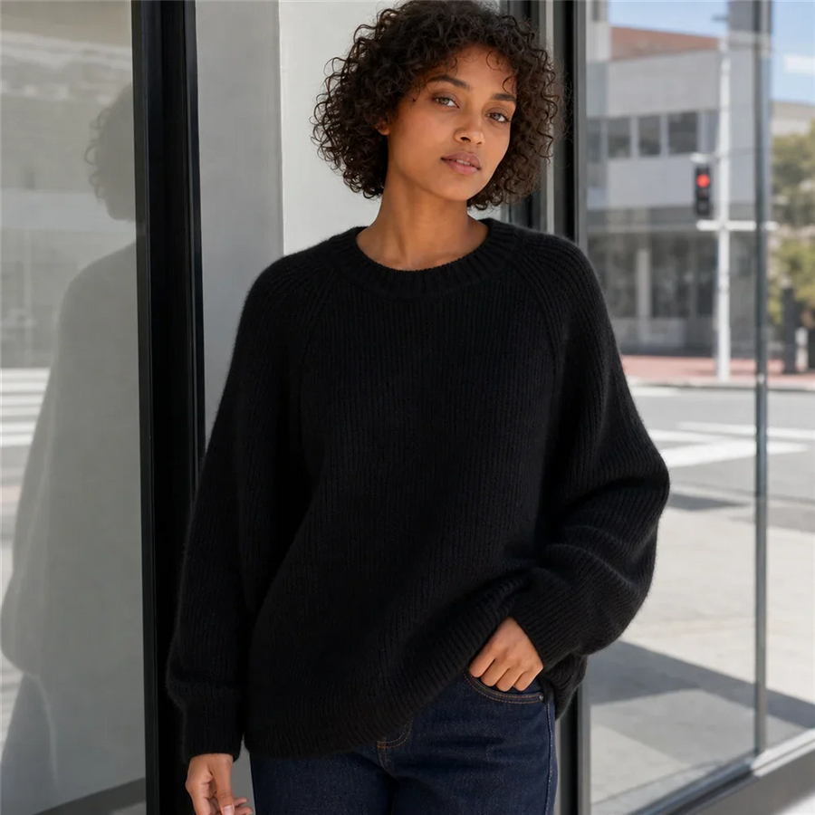 Jersey acogedor de cuello redondo y mangas raglán para mujer