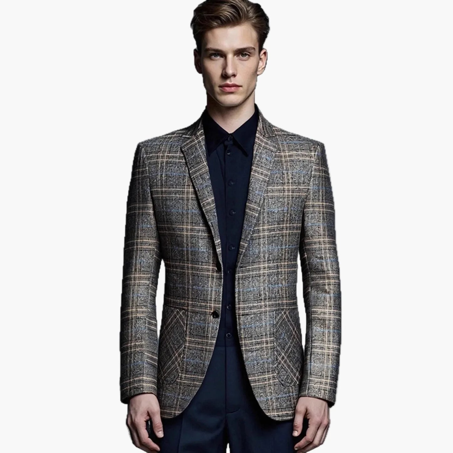 Elegant men's plaid suit jacket modern style for business or formal occasions