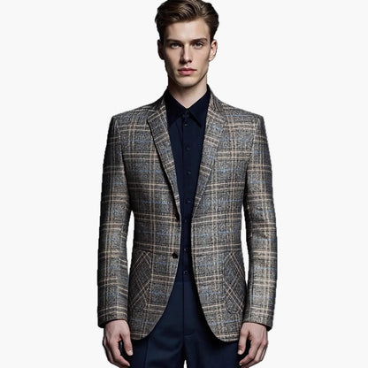 Elegant men's plaid suit jacket modern style for business or formal occasions
