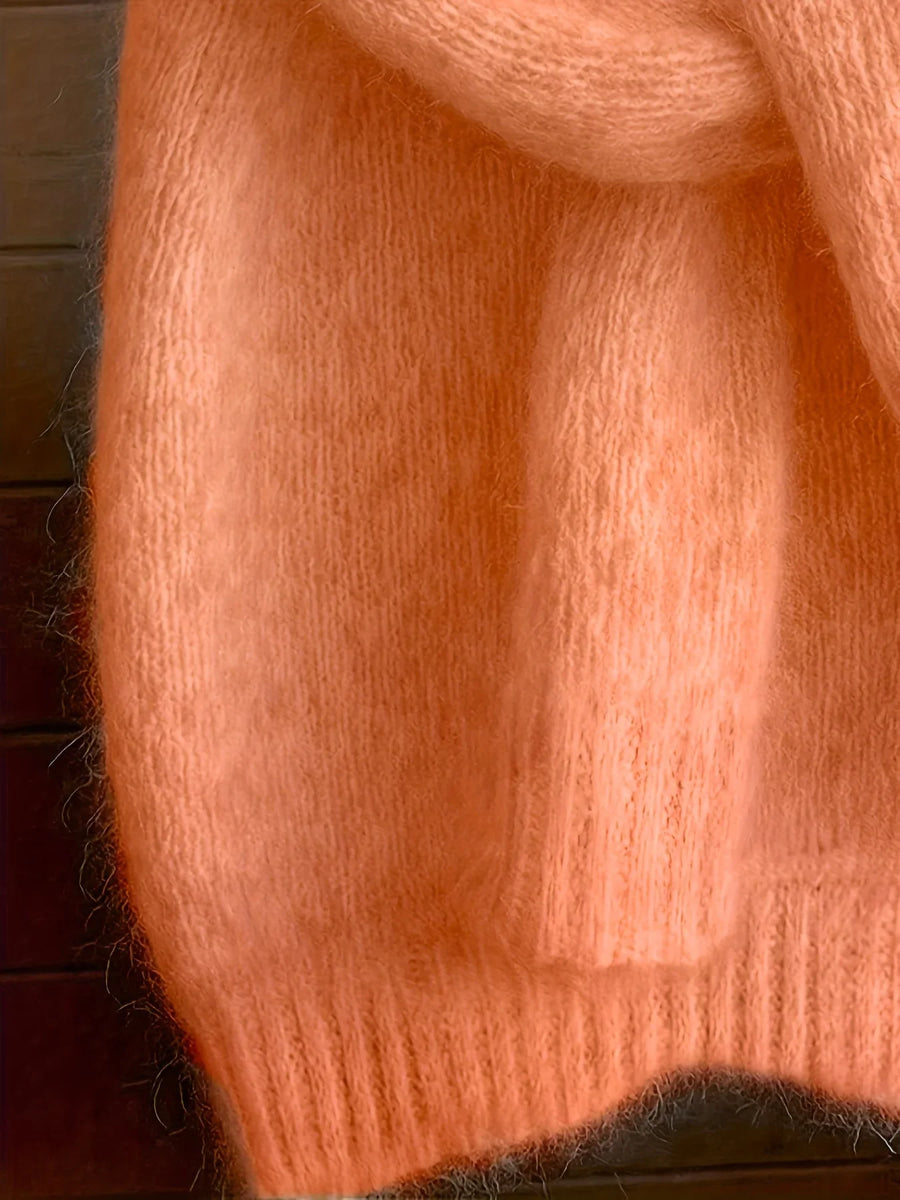 Pull en maille douce pour femme, coupe décontractée, couleur pêche
