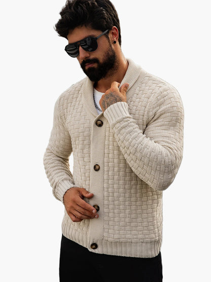 Herrecardigan med sjalskrage, strikket i casual stil for urban og elegant look
