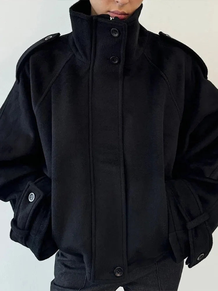 Veste courte ample à col montant pour femme, gris foncé, coupe oversize
