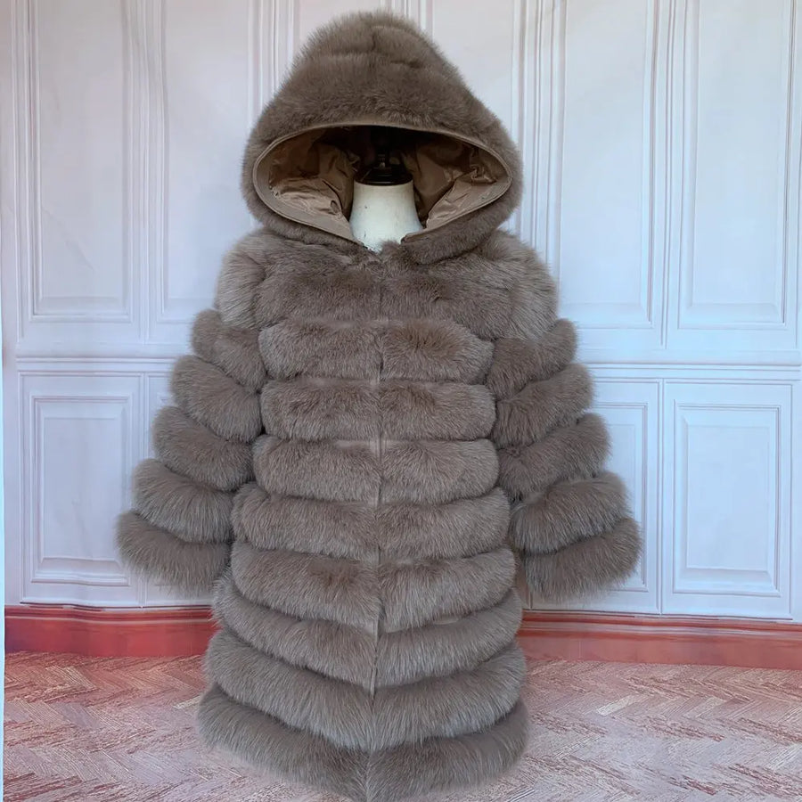 Manteau long à capuche en fourrure synthétique pour femme, style doudoune épaisse