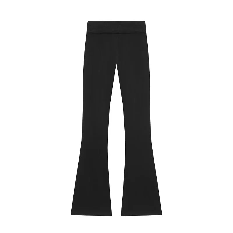 Casual sportieve damesoutfit - kort jack met rits en broek met uitlopende pijpen en hoge taille