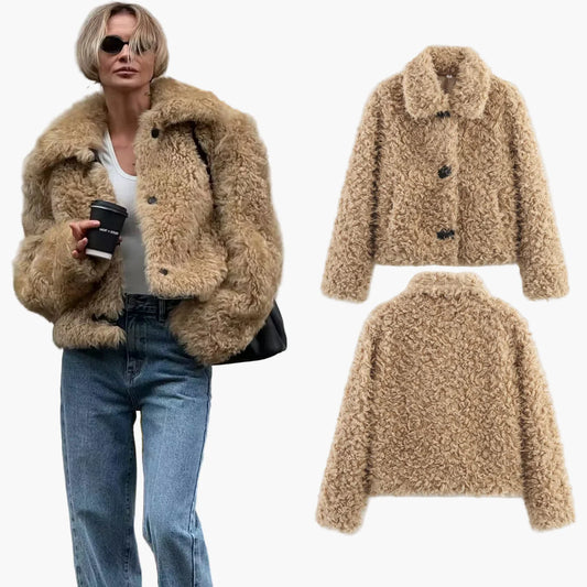 Chaqueta corta para mujer estilo peluche elegante y a la moda para el invierno