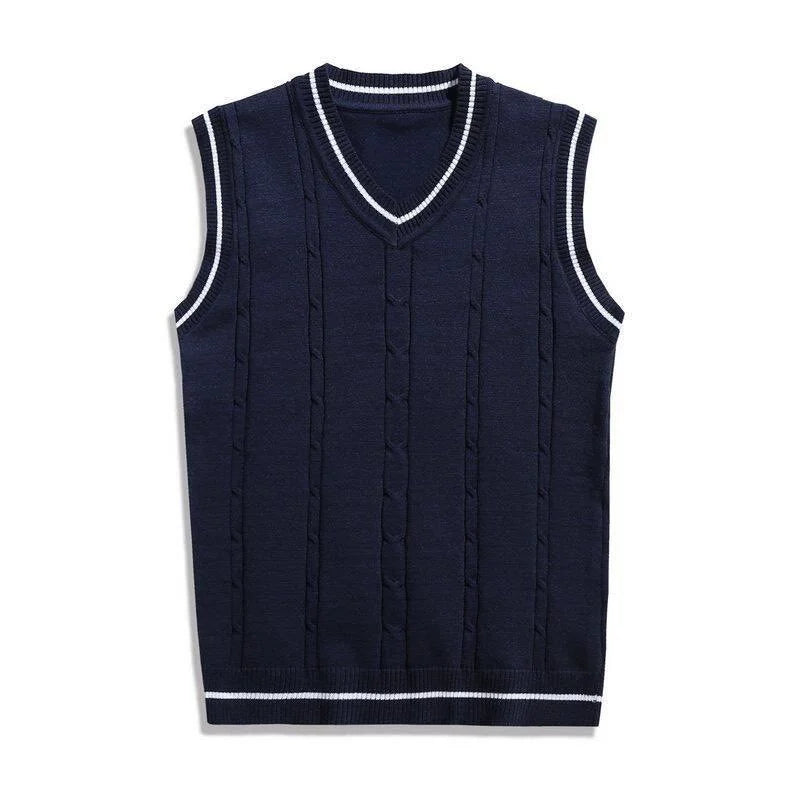 Gilet Sans Manches Homme Col V Pull en Maille Torsadée Tricoté avec Bandes