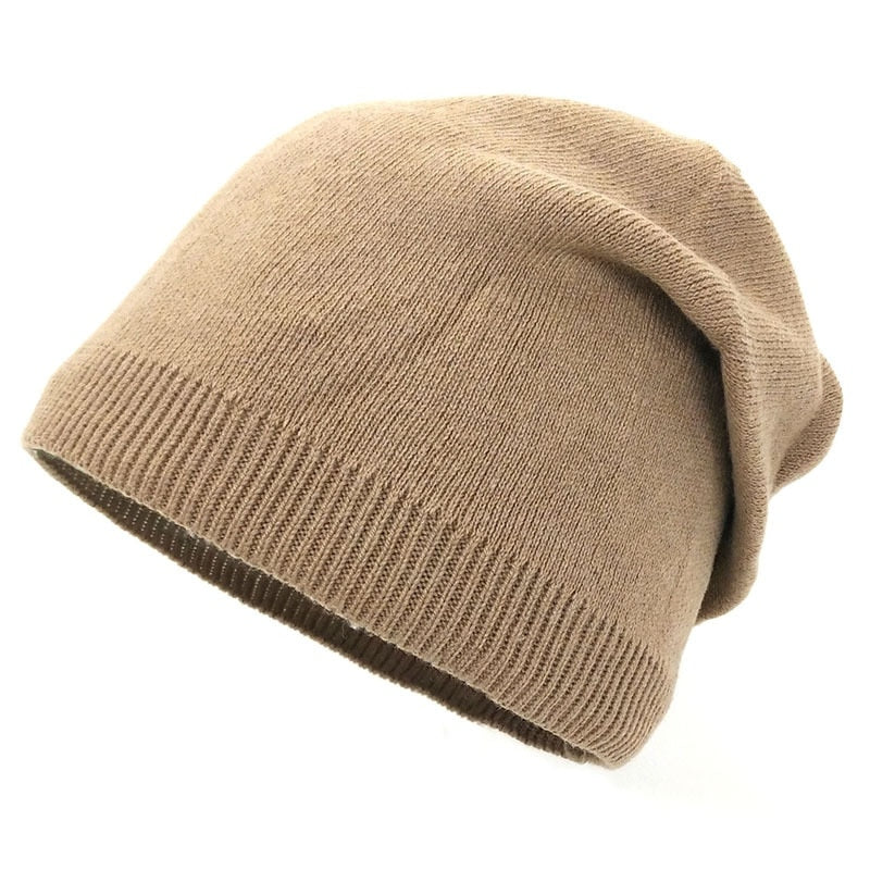 Bonnet beanie souple en tricot côte, couleur crème clair