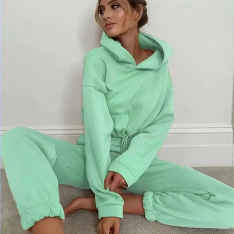 Ensemble Survêtement Femme Hoodie Court et Jogging Décontracté Urbain
